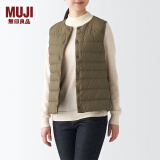 无印良品 MUJI 女式 便携式 无领 羽绒背心BDC30C2A舒适轻薄保暖蓬松马甲 深米色 XL