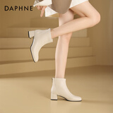 达芙妮官方真皮马丁靴女加绒2025新款秋冬法式气质短靴女百搭瘦瘦靴子女 米白色 38