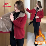 UKMR小个子加绒派克服女士短款2025秋冬新款时尚百搭棉袄加厚棉衣外套 酒红色【加绒加厚 保暖】 XL 建议【110-120斤】