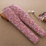 木吻纯棉花手工棉裤女加厚高腰保暖裤中老妈年妈人宽松休闲外穿冬装 紫碎花 2XL身高152~170CM 110~125斤