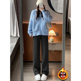 灿图羊羔绒糯米阔腿休闲裤子女秋冬季新款加绒保暖裤高腰垂感运动卫裤 黑色 加绒 L 【建议105斤到120斤】