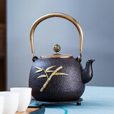 瓷牌茗茶具 铁壶铸铁泡茶壶家用烧水壶煮茶单壶仿日式手工生铁老铁壶 手绘竹子铁壶 1.2L