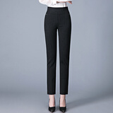 玥芙依工作裤中年女裤外穿显瘦时尚潮流弹力裤高腰直筒裤 条纹松紧腰长裤 3XL 31 建议体重125-135斤