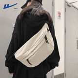 回力斜挎包男潮牌户外大容量平板胸包休闲运动登山单肩包高颜值腰包女 白色【带徽章4枚】