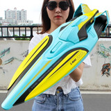 4DRC高速快艇2.4G无线遥控船游艇水上沙滩儿童玩具男孩生日礼物小男生 35CM【双桨遥控船】蓝绿双电