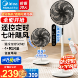 美的（Midea）七叶轻音电风扇 家用风扇 落地扇 立式节能摇头宿舍电扇 强风降温循环柔风自然风桌面小风扇 【35cm遥控款】4+1档自选风 SAH35BJD 强劲动力