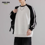 Foss Phil撞色卫衣男春秋季休闲潮牌宽松圆领美式T恤打底衣8891花白灰3XL