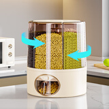懒人空间家用厨房米桶粗粮桶透明分格储物盒带盖大容量可旋转米桶防潮防尘 中号-高级灰【约可装10斤米】旋转出粮