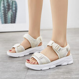 回力 Warrior 女鞋夏季运动凉鞋软底轻便平底鞋ins潮松糕鞋魔术贴百搭休闲沙滩鞋 WSL(WZ)-0301 米色 39