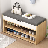 悦美妙 换鞋凳现代简约家门口穿鞋凳试鞋凳多功能防尘收纳储物柜鞋柜 【加厚坐垫款】田园橡木色80CM