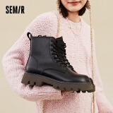 Semir官方正品女款靴子马丁靴切尔西女鞋 106822146017黑色【薄绒】 36 (230mm)