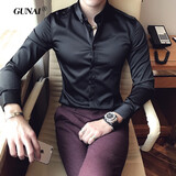 Mr.gnight长袖衬衫男纯色冰丝免烫水洗韩版修身青年中年衬衣男士商务休闲衬衫衣服大码加肥男装上衣 黑色（常规款） XL码