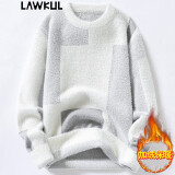 LAWKUL 毛衣男秋冬季加绒保暖厚打底毛衫线衣潮流冬装套头针织衫男装 21082米白色 XL