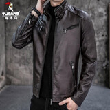 啄木鸟 皮衣男外套春秋季夹克男仿皮PU皮机车男士商务休闲潮流皮茄克男 BSGD-609A灰咖啡 L 【110-130斤】