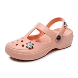 漂步洞洞鞋女凉鞋厚底花园凉拖鞋平底防滑孕妇户外涉水包头休闲沙滩鞋 杏粉色 37