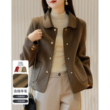 德玛纳（dme）【暖奢品质】冬季优雅圆领直筒长袖绵羊毛双面呢外套女短款