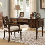 呆木惊雕美式乡村实木书桌椅组合学生台式电脑桌简约现代家用写字台胡桃色 胡桃色 120长实木五抽大书桌（不含椅）