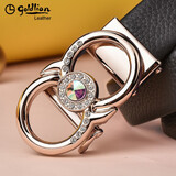 金利来（Goldlion）皮带女士真皮2025新款自动扣牛皮腰带女休闲百搭ins风镶钻裤带潮 黑色【官方授权-假一罚十】 105cm