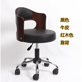 实木小巧电脑椅子简约书桌学生升降椅书房椅家用靠背美容美甲转椅 棕木黑色头层牛皮