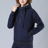 清雅若兰加绒加厚卫衣女连帽冬季拉链开衫宽松休闲仿羊羔一体绒纯棉短外套 藏青色 XL
