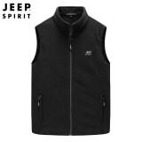 JEEP SPIRIT吉普马甲男抓绒摇粒绒春秋立领无袖背心男装外套 黑色 XL