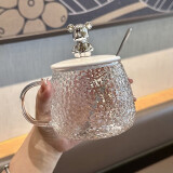 皇家洛克 ROYALLOCKE玻璃杯 锤纹矮杯男女带把家用杯子耐热果汁花茶早餐杯 锤纹杯+小熊盖子+勺子