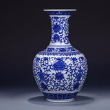 乾雅堂景德镇陶瓷器花瓶摆件客厅插花干花仿古中式家居电视柜客厅装饰品 青花吉祥八宝赏瓶+木底座