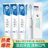 媛后牙膏深海盐小苏打牙齿烟牙口气清新口气护牙素牙膏 【热】海盐牙膏2盒+电动牙刷