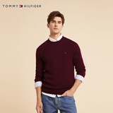 Tommy Hilfiger【纯羊毛】秋冬男装休闲合身圆领内搭打底衫羊毛衫针织毛衣 深酒红XTY M （推荐：135-150斤）