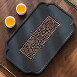 茶盘托盘乌金石密胺干泡盘托盘小号办公蓄水排水两用简约功夫茶具盘 花边(乌金/石英茶盘)-合金/窗花