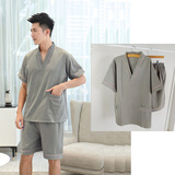 纯棉汗蒸服男新款大码套装足疗家居服睡衣按摩洗浴中心女款浴衣 灰绿男 2XL