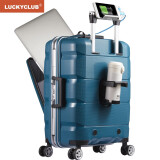 LUCKY CLUB 行李箱男女铝框拉杆箱前置开口商务旅行小多功能登机箱 20英寸