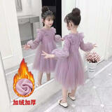 糊图狗（HUTUGOU） 女童秋装连衣裙儿童春秋洋气童装秋款大童小女孩秋季公主裙裙子 蕾丝冬款加绒紫色 130 码（建议身高1米2）