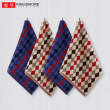 金号A类纯棉毛巾4条正方形小毛巾擦手儿童小方巾家用洗脸巾手帕 菱形格蓝棕4条