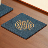 巢品中式刺绣餐垫中国风茶席茶垫定制防烫隔热茶席桌布垫防水小杯垫 福云居 小杯垫 深蓝【多丽丝麻 刺绣】 9*9cm（一片装）薄款