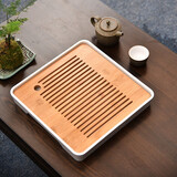 清淤坊 家用简约功夫茶具茶盘储水密胺干泡小号茶台日式竹制旅行托盘 大正方白茶盘28*28*4cm