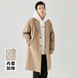 GOLFCROSS秋冬长款纯色简约风衣透气潮搭男女款大衣外套 卡其色加棉 XXL 