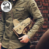 BOYCLN 胸包男 轻便胸前斜挎包做旧帆布包哈雷背包 休闲运动机车马鞍包 军绿色