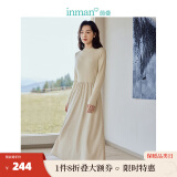 茵曼（INMAN）灯芯绒连衣裙2024秋冬女装新款长袖休闲针织礼服中长裙子 淡香杏-18348727 L