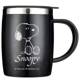 史努比(SNOOPY)保温杯不锈钢隔热喝水杯男女士办公室马克咖啡杯学生大容量冲饮杯子420ML DP-5002H黑色