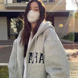 風采兔卫衣女春秋款2024新款中长款加绒加厚秋冬季韩版宽松开衫外套潮  中灰色(加绒) M