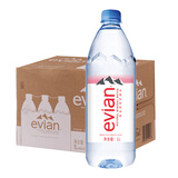 依云（evian）天然矿泉水 法国原装进口饮用水 瓶装水 【塑料瓶】1L*12瓶中文版