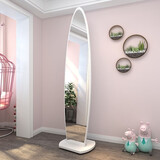 布沙穿衣镜全身落地镜家用客厅现代简约移动旋转多功能立式试衣镜子 白色椭圆【不旋转】 长镜