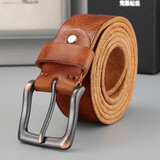 梵羅紀亞复古皮带男真皮针扣头层纯牛皮手工休闲牛仔裤腰带青年3.8单层皮 【整皮切割】：驼色 125cm