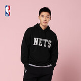 NBA 篮网队卫衣 球队字母系列连帽卫衣 篮球运动休闲卫衣 腾讯体育 黑色 L