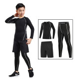 昇亿 儿童紧身衣训练服运动套装健身速干衣弹力保暖足球训练篮球服 【长袖】灰线三件套 130 （26码 适合50-60斤）