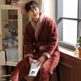 曲果（QUGUO）情侣睡衣冬季三层珊瑚绒夹棉女士加长款男士睡袍加厚保暖冬天浴袍 7925男款-棕红 XL