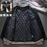 MR.MUDI夹克男春秋季美式新款棒球服男士秋季高街宽松加肥大码飞行员外套 B02黑色（加棉） L