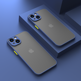 云粼 适用苹果13手机壳磨砂透明iPhone13Pro保护套镜头全包13ProMax防摔壳mini壳 苹果13【蓝色+全屏钢化膜】