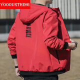 YOOOURTHING男士休闲夹克青年时尚休闲连帽外套男城市轻户外春秋冬加绒夹克男 XZ1402-1943-红色 2XL 【建议120-150斤】